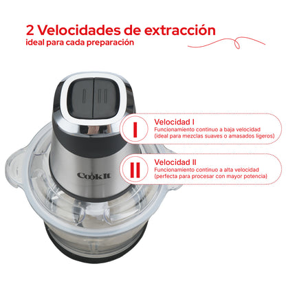 Cookit Procesador Alimentos CQCH18 400w 1.8l Vidrio 2 Velocidades